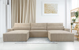 mb-moebel Grand canapé d'angle XXL en U panoramique lit Convertible avec Coffre 6/7 Places - en Tissu Velours côtelé - salon & séjour – Denver U - Poso 02 (Beige foncé)
