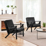 Yaheetech Fauteuil de Salon Lot de 2 en Similicuir Fauteuil d’appoint avec Cadre en Bois Pieds et Accoudoirs en Forme de Z Siège de Bureau Chambre Réception Noir