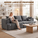 HOMCOM Canapé 3 Places en Chenille 248 cm Large Assise Rembourrée Gris