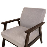 Beliani Fauteuil en Tissu Taupe et Bois d'Hévéa Sombre Accoudoirs en Bois Droit Rétro Asnes