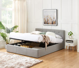 BAÏTA - Lit Coffre Tissu Bahia Gris 140x190 sommier Inclus