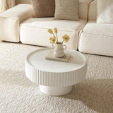 Cagnolier Table Basse Ronde Blanche, Table de Salon avec Design strié, Table Basse Blanche en Forme de Champignon avec Les Dimensions φ70 × 38 cm, Table de Salon en pin pour Salon, Chambre et Balcon
