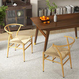 COSTWAY Chaise Wishbone Style Scandinave, Chaises avec Cadre en Métal, Dossier en Y, Assise Tressée, Chaise Design pour Salle à Manger, Salon, Bureau (Naturel,2)
