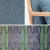 Alice's Home - Fauteuil Design en Bois et Tissu. 1 Place Droit Fixe. Pieds Compas scandinave. Assise Confortable. Structure en Bois Solide. Bleu