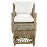 Beliani Fauteuil en Rotin Naturel pour Intérieur et Extérieur avec Repose-Pieds et Coussins Blanc-Cassé Ribolla