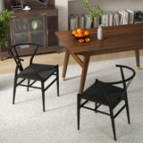 COSTWAY Chaise Wishbone Style Scandinave, Chaises avec Cadre en Métal, Dossier en Y, Assise Tressée, Chaise Design pour Salle à Manger, Salon, Bureau (Noir,2)