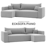 GREKPOL Canapé d'angle Convertible 145x248 à Gauche ou à Droite - Canapé 3 Places Convertible - Canapé avec Espace de Rangement - Canapé Lit - Canapé Convertible - Sofa Clair Gris