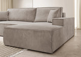 Selsey FARESE New - Canapé d'angle - 267 cm - en L avec Coffre de Rangement canapé Droit en Velours côtelé Beige