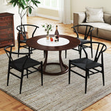 COSTWAY Chaise Wishbone Style Scandinave, Chaises avec Cadre en Métal, Dossier en Y, Assise Tressée, Chaise Design pour Salle à Manger, Salon, Bureau (Noir,2)