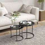 HOMCOM Lot de 2 Tables Basses Rondes gigognes Table de Salon Cadre en Acier Plateaux Amovibles Table d'appoint Style Industriel Ø 43 et Ø 35 cm Noir