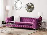 Canapé Fixe 3 Places Capitonné en Velours Violet de Qualité Idéal pour Salon au Design Glamour et Traditionnel Beliani
