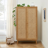 BAÏTA Armoire INES Effet chêne et cannage rotin 2 Portes