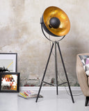 Lampadaire E27 Max 40W en Métal Noir sur Trépied Intérieur Abat-Jour Cuivré Thames