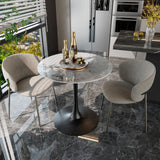 FATIVO Table à Manger Ronde Ø76 cm en Pierre Frittée - Blanc Automne+Noir
