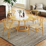 COSTWAY Chaise Wishbone Style Scandinave, Chaises avec Cadre en Métal, Dossier en Y, Assise Tressée, Chaise Design pour Salle à Manger, Salon, Bureau (Naturel,2)