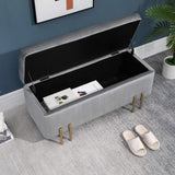 HOMCOM Banc de Rangement Coffre de Rangement Design Contemporain- Banc avec Espace de Rangement - dim. 100L x 40l x 42H cm - Velours Gris Clair piètement métal doré