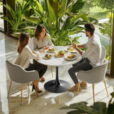FATIVO Table à Manger Ronde Ø76 cm en Pierre Frittée - Blanc Automne+Noir
