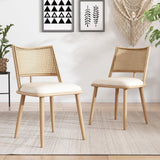 Merax Lot de 2 Chaises de Salle à Manger, Chaises de Cuisine avec Siège en Polyuréthane et Dossier en Rotin, Chaise Rembourrée pour Salle à Manger, Salon et Chambre à Coucher, Pieds en Métal, Beige