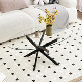 GOLDFAN Table basse ovale en verre avec pieds en métal noir, table centrale moderne en verre trempé transparent pour salon, bureau ou appartement