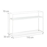 Relaxdays Console 2 Plateaux, Couloir et Salon, 70x110x30 cm, métal, Verre, Aspect Bois, Support à étagères, Blanc