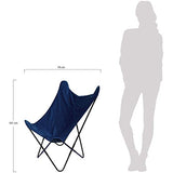 Home Deco Factory HD6000 Fauteuil Papillon Velours Réversible Tissu Bleu Structure Métal Noir H101 x 74 x 79 cm