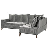 Canapé Moderne en Velours Gris d'Angle Gauche Pieds en Bois d'Eucalyptus Grena