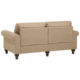 Canapé Fixe 3 Places Tapissé en Tissu Beige avec Clous Décoratifs pour Salon au Style Moderne Beliani