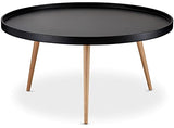 Furnhouse Ibbe Design Opus Ronde Table Basse de Salon Style Moderne Skandinave Table de Salon Noir, MDF et Bois Pieds en Bois de Hêtre Massif, 90x90x45 cm