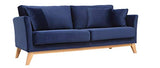 Canapé scandinave 3 Places Velours Bleu Nuit Pieds Bois Oslo