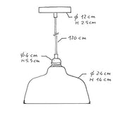 Suspension fabriquée en Italie avec câble Textile, Abat-Jour Coupe en céramique et Finition en métal - sans Ampoule, Rouge Corail à Rayures - Blanc