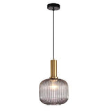 MZStech Lampe suspendue moderne, suspension en verre gris avec douille de suspension en cuivre doré