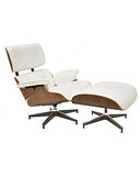 Fauteuil avec repose-pieds (Otomana) EA, noyer, cuir blanc