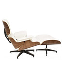 Dabudae Fauteuil avec repose-pieds (Otmana) EA, Noyer, Cuir blanc