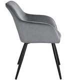TecTake Lot de 4 Chaises de Salle à Manger Chaises Rembourrées Fauteuil Salon Design Scandinave Pieds en Metal Noirs Élégant avec Accoudoirs – Gris