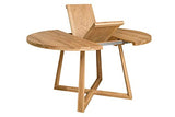 NORDICSTORY Table de salle à manger extensible ronde avec pieds croisés Moby, bois massif chêne, style moderne nordique ou scandinave pour salon, 4-8 personnes, 120-160 x 120 x 75 cm (Natural)