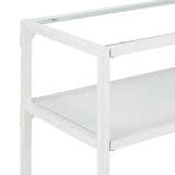 Relaxdays Console 2 Plateaux, Couloir et Salon, 70x110x30 cm, métal, Verre, Aspect Bois, Support à étagères, Blanc