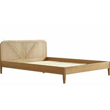 HOMIFAB Lit Adulte 180x200 cm en placage chêne avec tête de lit en Bois Massif et cannage Naturel - Leonie