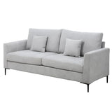 HOMCOM Canapé 3 Places Grand Confort - Rembourrage épais en Mousse Haute densité 25D - 2 Coussins - Piètement en métal Noir Tissu Aspect Lin Gris Clair