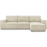 HOMIFAB Canapé d'angle Convertible réversible 5 Places avec Coffre de Rangement en Velours côtelé Beige - Collection Harper