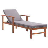 vidaXL Chaise Longue et Coussin Jardin Bain de Soleil de Patio Transat de Terrasse Extérieur Piscine Résine Tressée Gris Bois d'Acacia