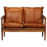 vidaXL Canapé à 2 Places Cuir Véritable avec Bois Acacia Marron Sofa de Salon