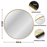 ZENIDA Miroir rond rond 60 x 60 cm avec cadre en métal doré de qualité supérieure, design moderne, grand miroir, pour couloir, salle de bain, salon et plus encore