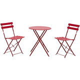 Outsunny Salon de Jardin Bistro Pliable - Table Ronde Ø 60 cm avec 2 chaises Pliantes - Acier thermolaqué Rouge
