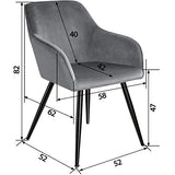 TecTake Lot de 4 Chaises de Salle à Manger Chaises Rembourrées Fauteuil Salon Design Scandinave Pieds en Metal Noirs Élégant avec Accoudoirs – Gris