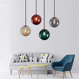 LFsem Plafonnier Simple Tête Coloré Ø15cm Globe En Verre Suspension E14 Loft Chambre Restaurant Suspension Lustre Simple Moderne (Gris Fumée)