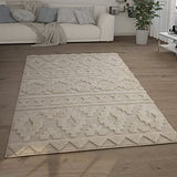 Paco Home Tapis Poils Longs Tapis De Salon Tapis Shaggy Aspect 3D Ethnique Boho Look Vintage Doux, Dimension:160x220 cm, Couleur:Crème 4