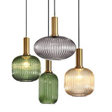 HJXDtech - Suspension Luminaire Industrielle Vintage en Verre Nervuré,Plafonnier avec fini en laiton poli Lustre,Suspension Lampe de Salle à Manger Cuisine Salon Chambre (Gris, 30CM)