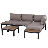 Outsunny Ensemble Salon de Jardin d'angle Design Contemporain 5 Places Coussins Marron Table Basse alu. Noir et Imitation Bois