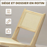 HOMCOM Fauteuil de Salon Relax, Fauteuil Lounge, Design bohème, Structure Bois d'hévéa, Dossier Assise cannage, Assise Profonde, Fauteuil Relax pour Salon/Chambre, Naturel