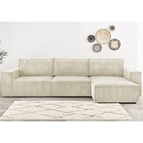 HOMIFAB Canapé d'angle Convertible réversible 5 Places avec Coffre de Rangement en Velours côtelé Beige - Collection Harper